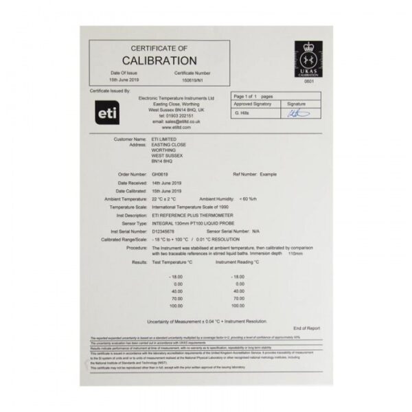UKAS 3 point - instrument & probe (-18, 0, +70°C) *probe required for calibration